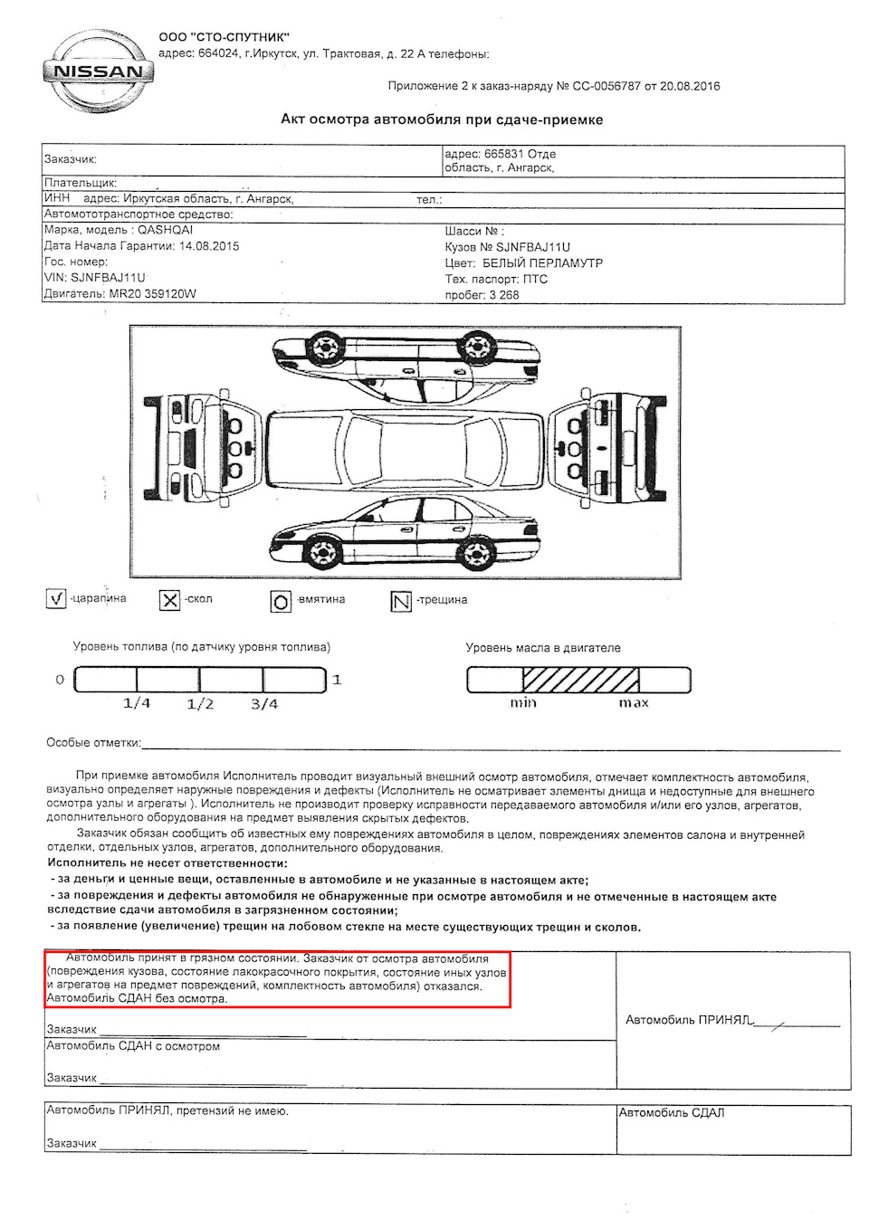 Схема автомобиля для акта осмотра