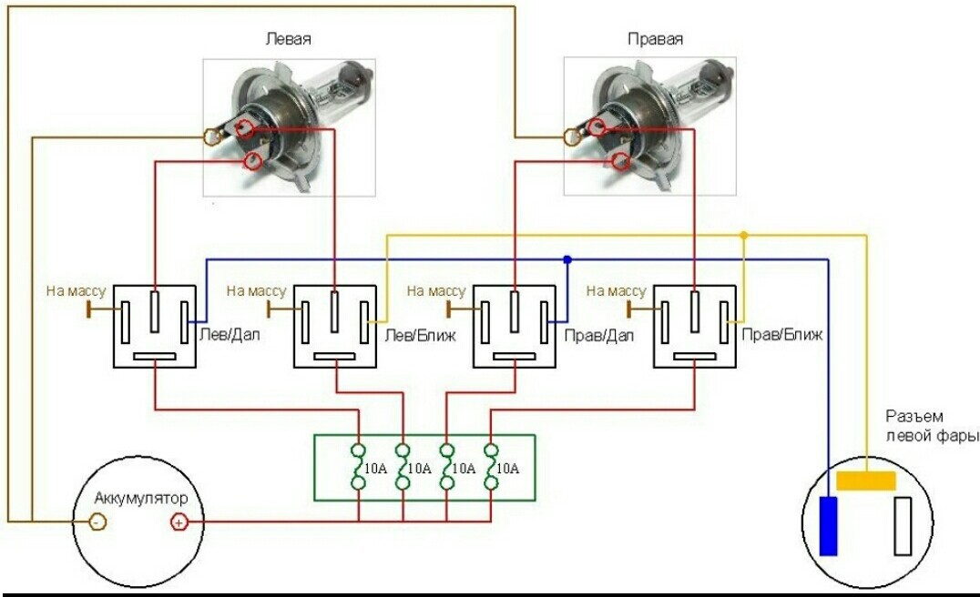 Схема подключения разгрузочного реле на фары