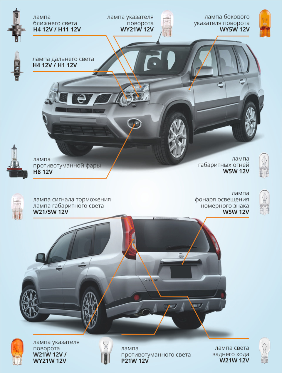 Подбор ламп на ваше авто. Подробная инструкция для Nissan X-Trail (T31,  T32) — Goodyear Car Accessories на DRIVE2