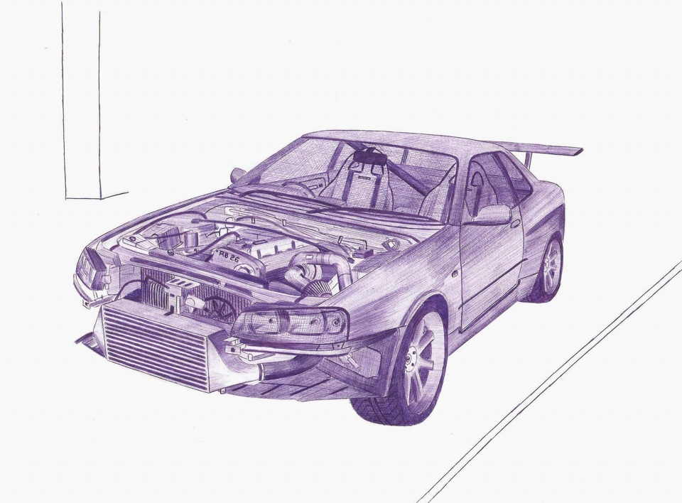 Как нарисовать nissan skyline r34