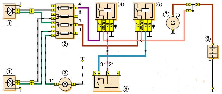 Схема освещения ваз 2101