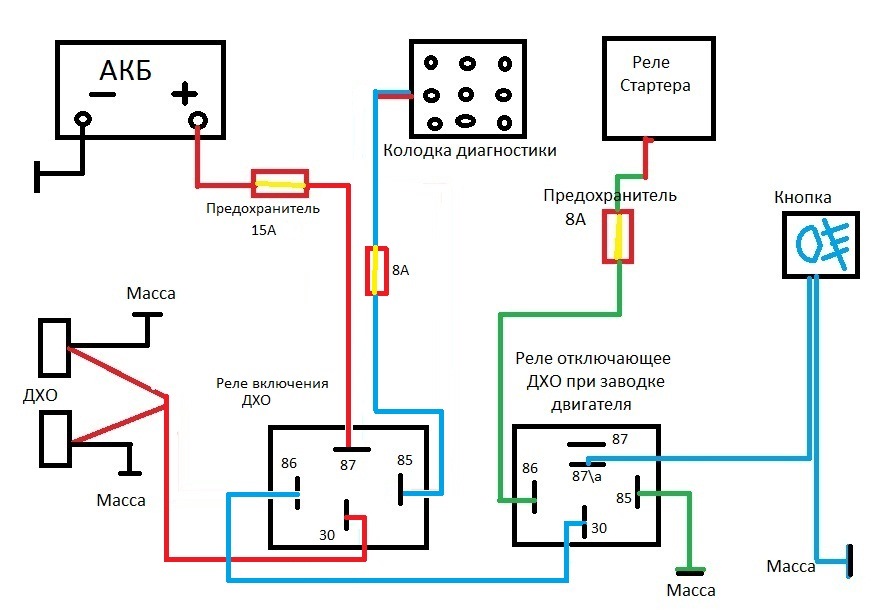 Схема подключения ходовых огней через реле 5 контактное