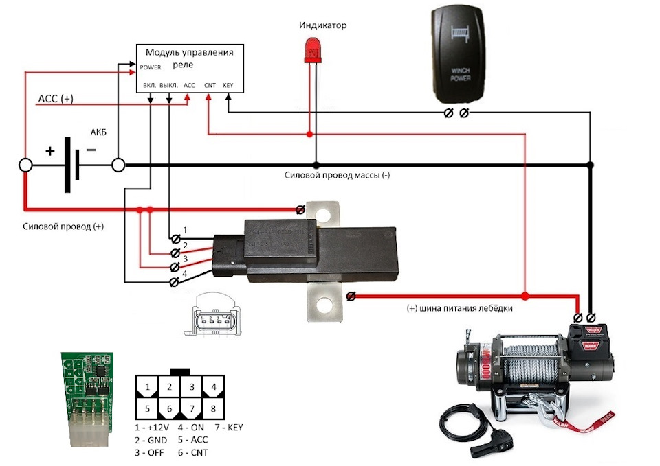 Схема подключения дистанционного пульта лебедки