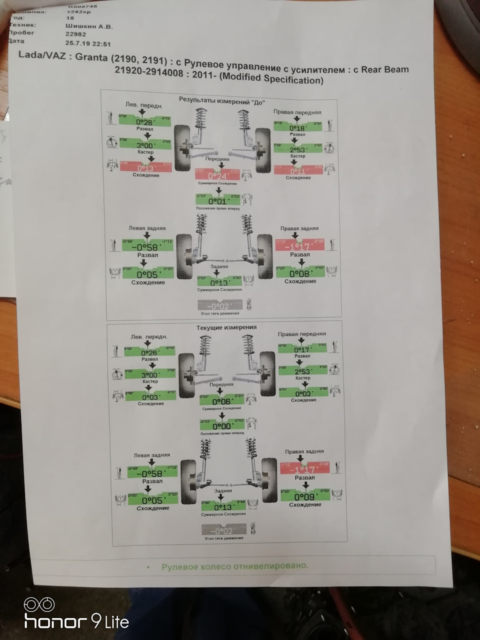 Развал-схождение — Lada Гранта лифтбек, 1,6 л, 2018 года | шины | DRIVE2