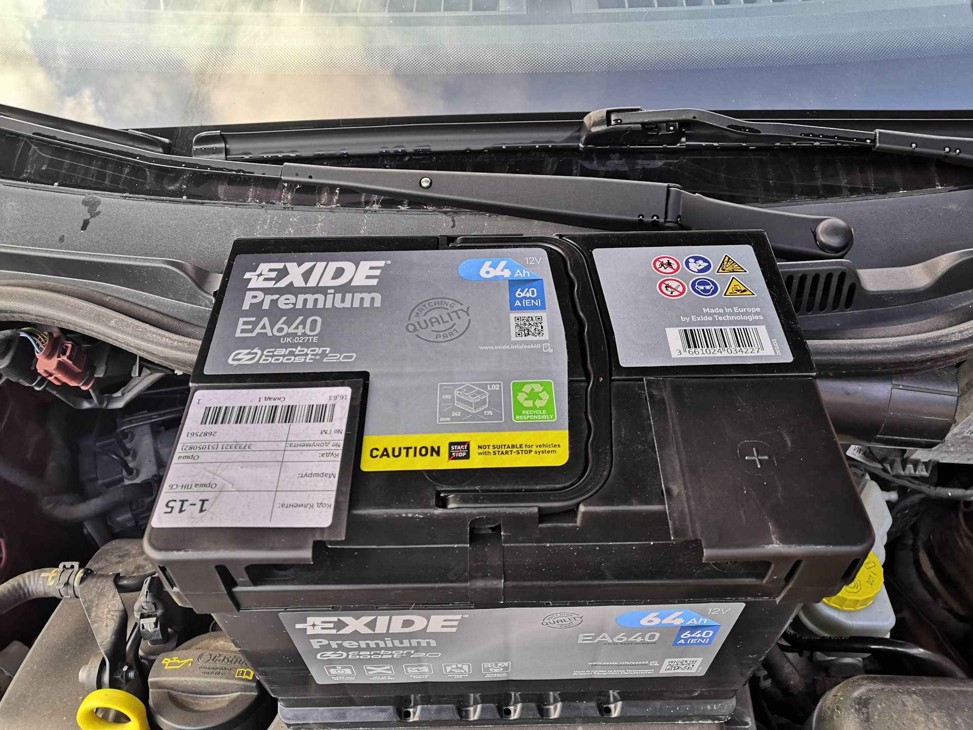 Замена акб на EXIDE Premium Carbon Boost 2.0.#EA640 — Volkswagen Polo  Sedan, 1,6 л, 2016 года, расходники