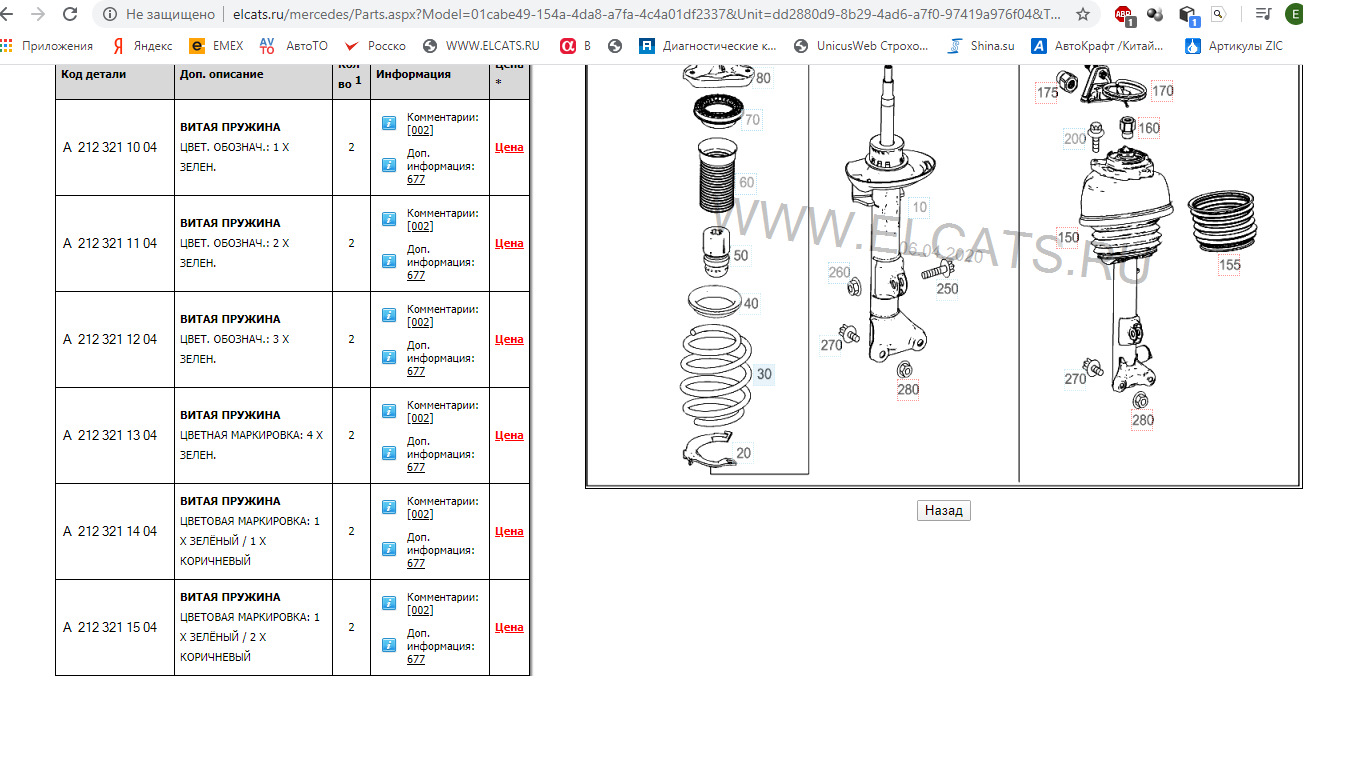 Екзист ru каталог запчастей. Цветовые обозначения пружин Мерседес w212. A2123211004.