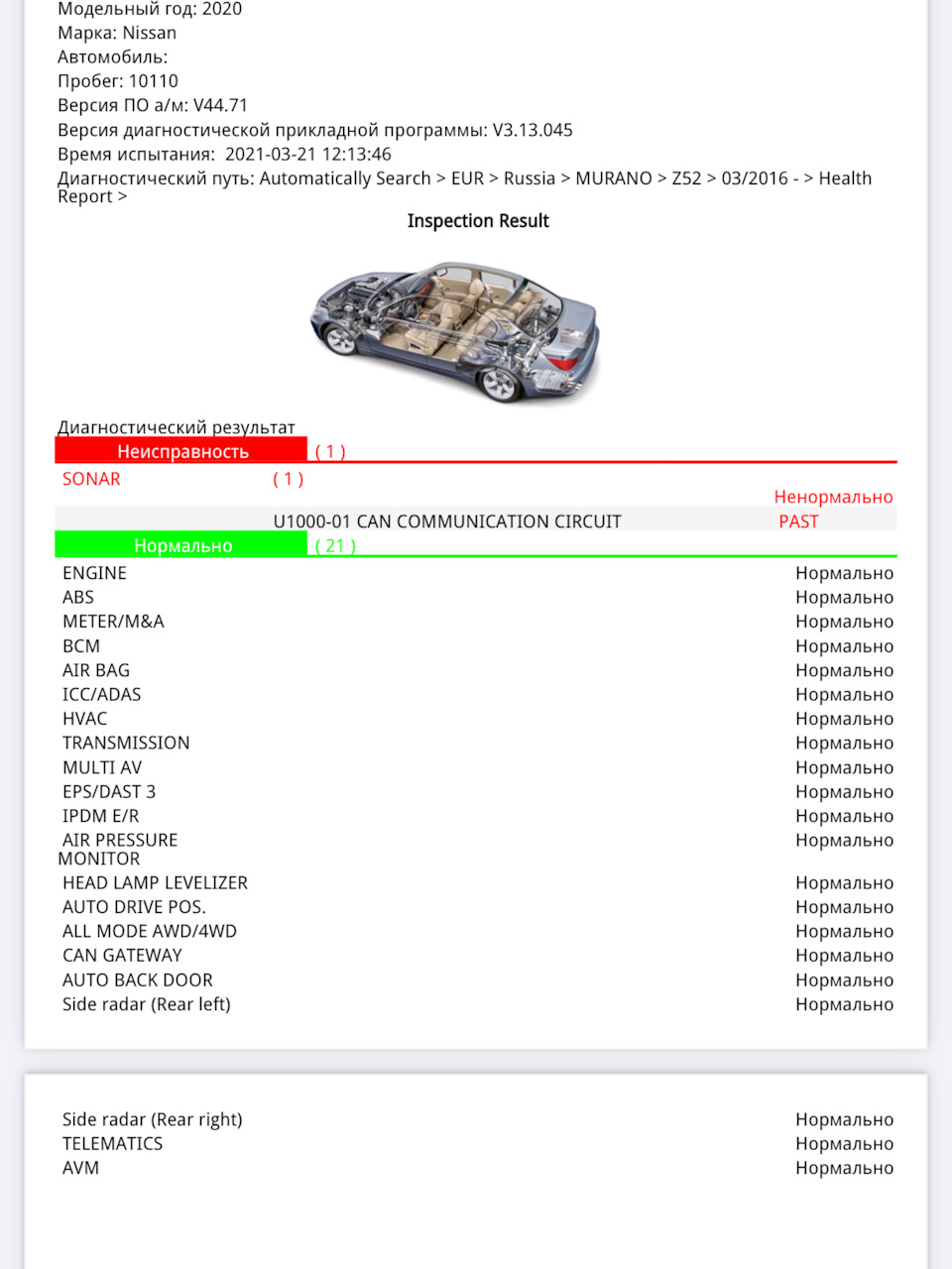 📋 Компьютерная диагностика перед плановым ТО-0,66, придраться не вышло —  Nissan Murano III, 3,5 л, 2020 года | своими руками | DRIVE2