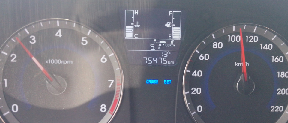 Расход в дороге, на круизе 100 км/ч стоит. — Hyundai Solaris (1G)