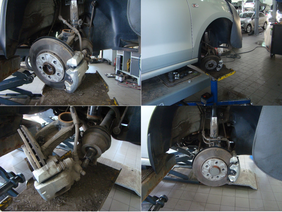 Правая передняя сторона в процессе демонтажа стоковой пружины и установки новой, более короткой пружины :). — Volkswagen Polo Sedan