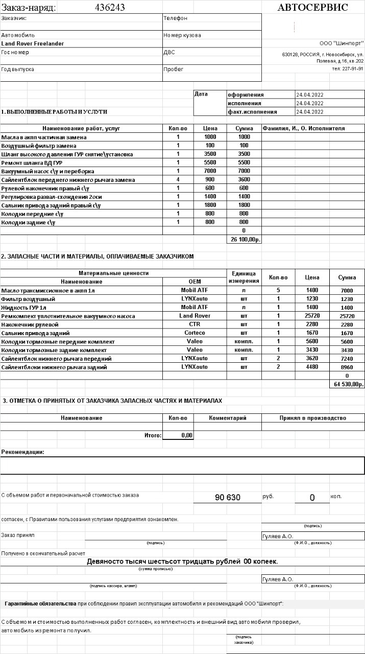 Диагностика — смета — Land Rover Freelander 2, 3,2 л, 2008 года | визит на  сервис | DRIVE2