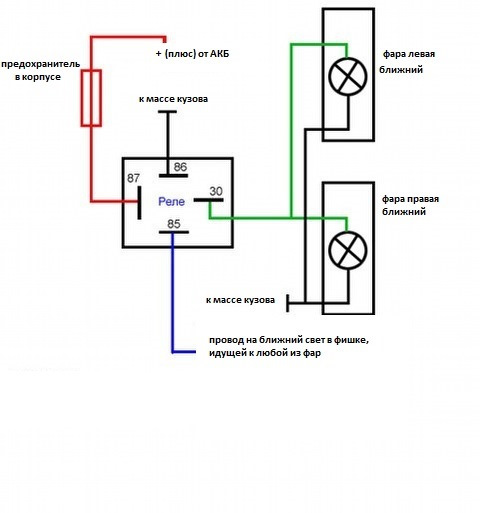 Схема подключения ближнего света фар на ваз 21213