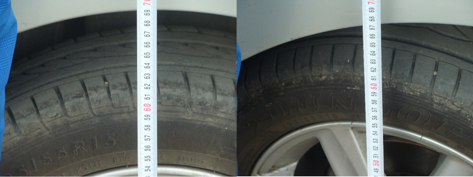 Интервал от нижней точки колеса до арки. Слева — зад 69 см, справа — перед 67 см. Возможна погрешность из-за смещения рулетки по вертикали :) — Volkswagen Polo Sedan