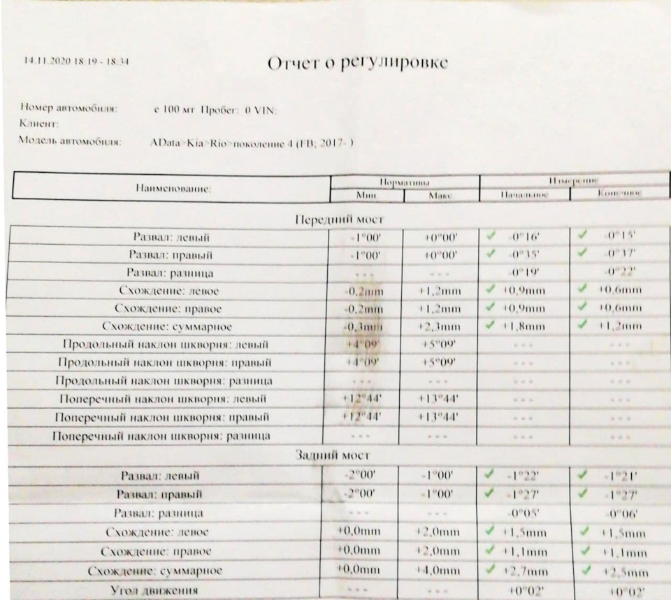 Про Сход-Развал НЕ у официального дилера — KIA Rio (4G), 1,6 л, 2019 года |  визит на сервис | DRIVE2