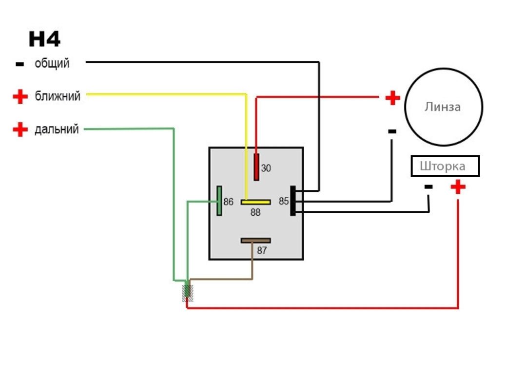 Линзы через реле. Схема подключения лампы н1. Схема подключения би лед h4. Подключение би линз к h4 через реле. Схема подключения би лед линз н4.