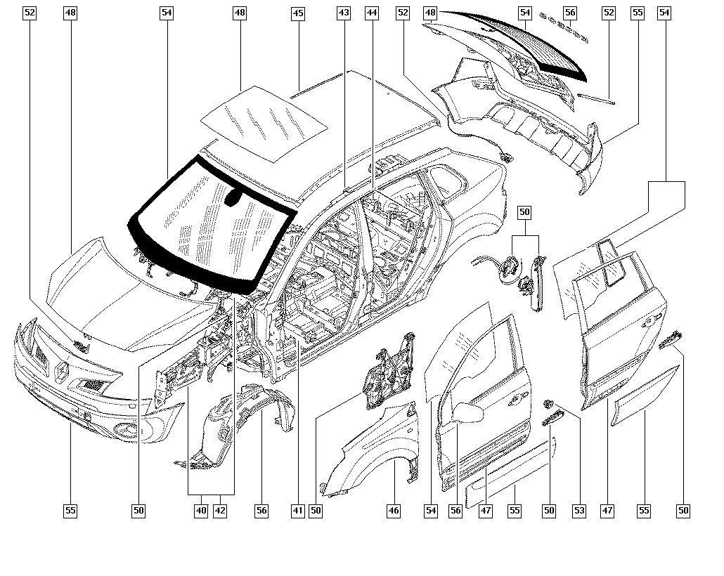 Номер запчасти рено. Детали кузова Рено Логан 1. Детали кузова Рено Логан 2 схема. Рено Дастер детали кузова. Кузовные детали Рено Дастер схема.