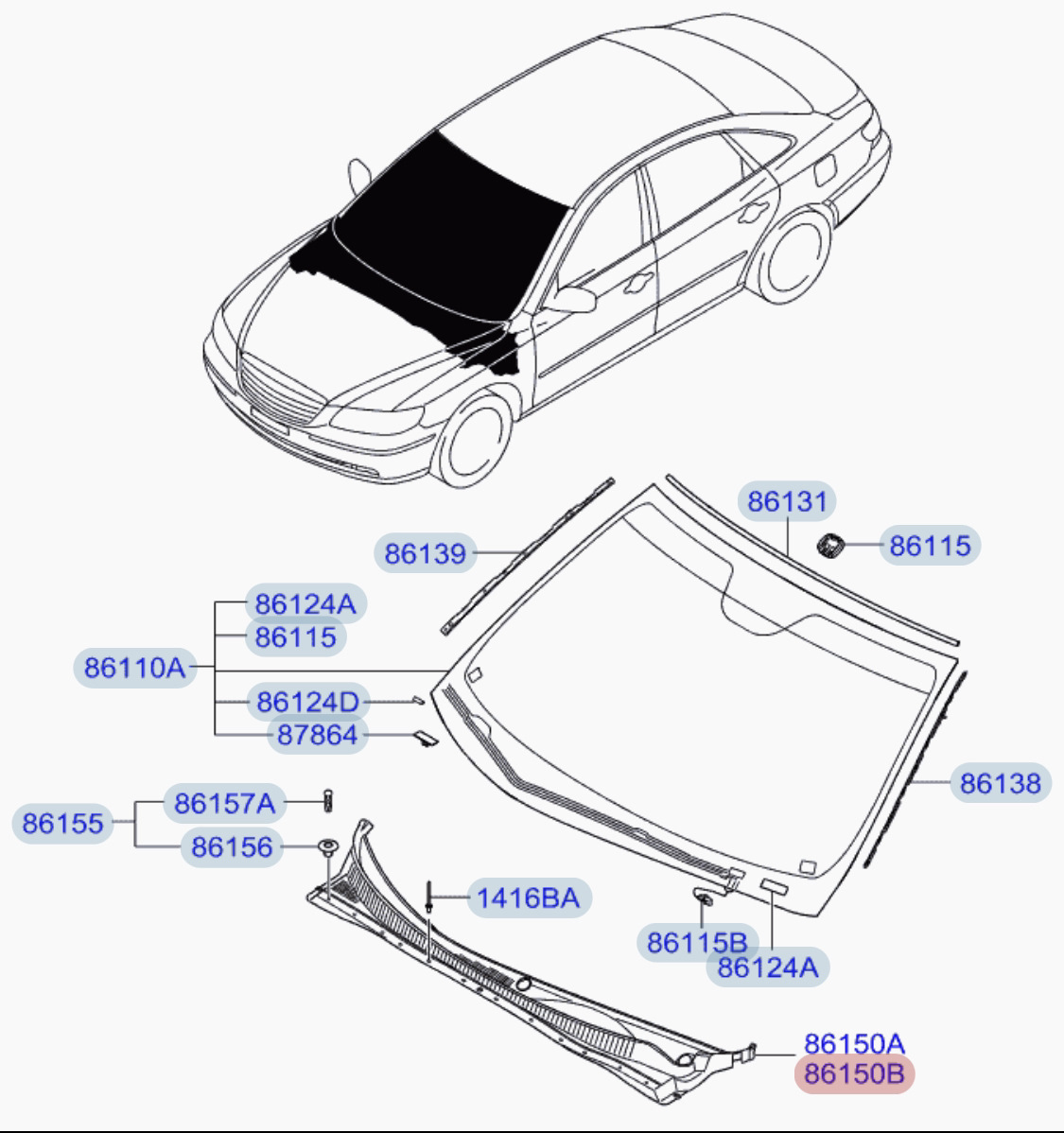 Новый молдинг под лобовое стекло и сетка в багажник — Hyundai Grandeur .