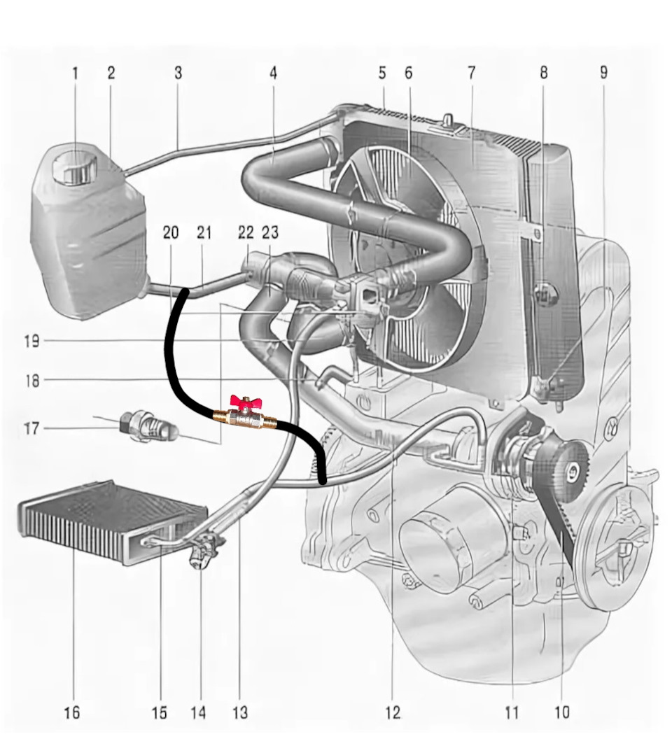 Система охлаждения двигателя ока 11113 схема