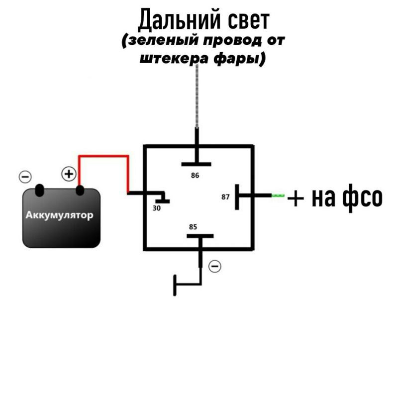 Схема подключения реле дальнего света