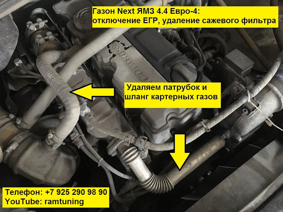 Газон Next 44d 150 лс двигатель ЯМЗ отключение и удаление сажевого фильтра с отключением и заглушкой клапана EGR + увеличение мощности до 180 лс