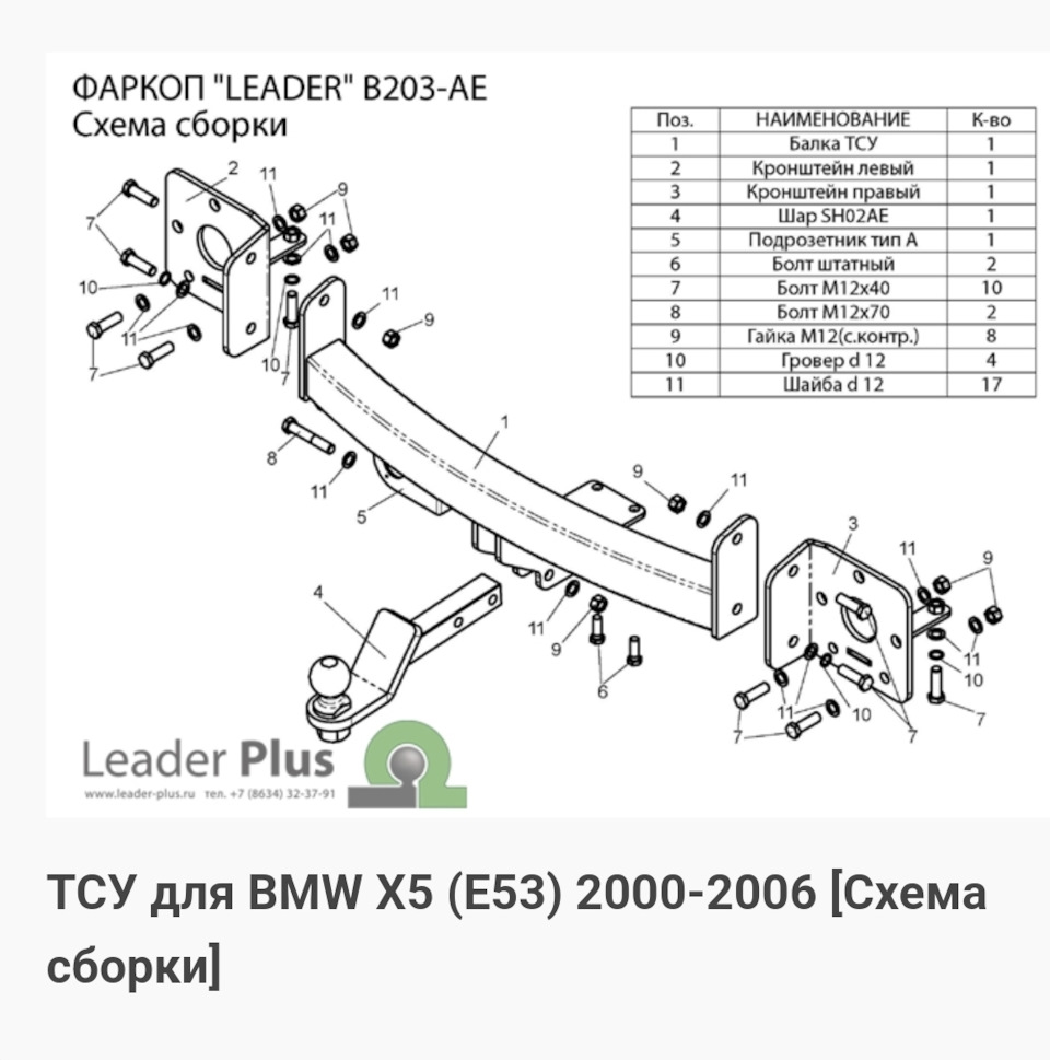 B203AE ТСУ для BMW X5 (E53) 2000-2006 LEADER PLUS | Запчасти на DRIVE2
