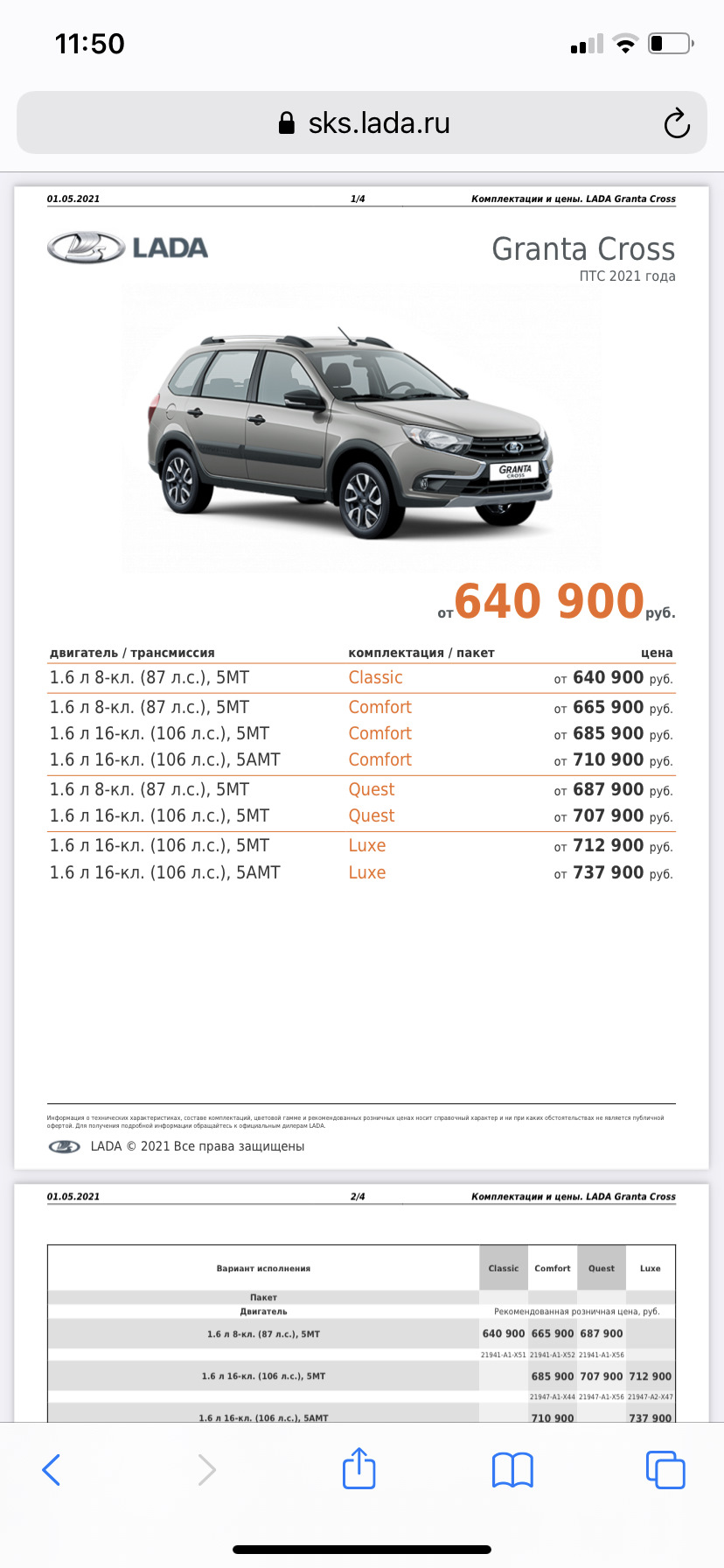 51] Машина вложение денег или просто железка? — Lada Гранта Cross, 1,6 л,  2020 года | наблюдение | DRIVE2