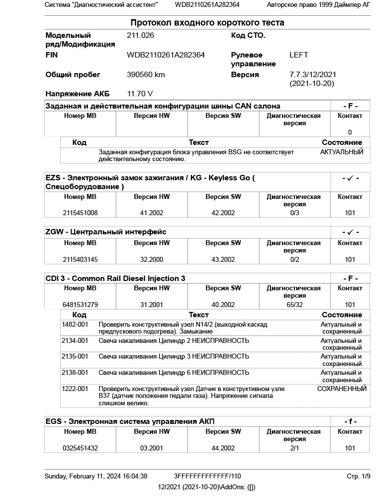 Первая диагностика — Mercedes-Benz E-class (W211), 3,2 л, 2004 года |  другое | DRIVE2