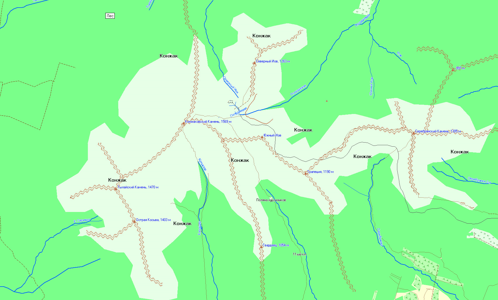 Гора Конжаковский камень на карте