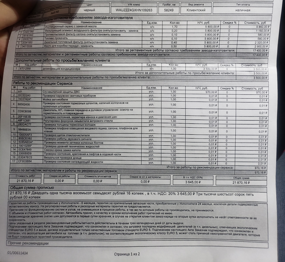 ТО-4. Ауди центр Варшавка — Audi A6 (C7), 2 л, 2017 года | плановое ТО ...
