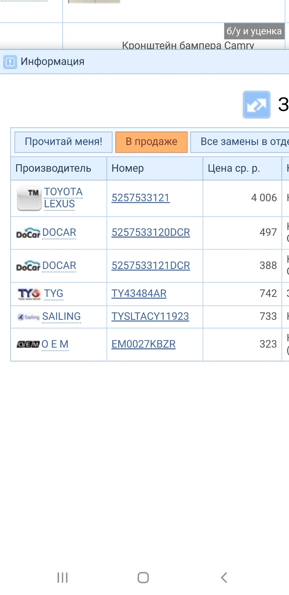 Подскажите, какой фирмы взять кранштэйн(пластик)бампера . — Toyota ...