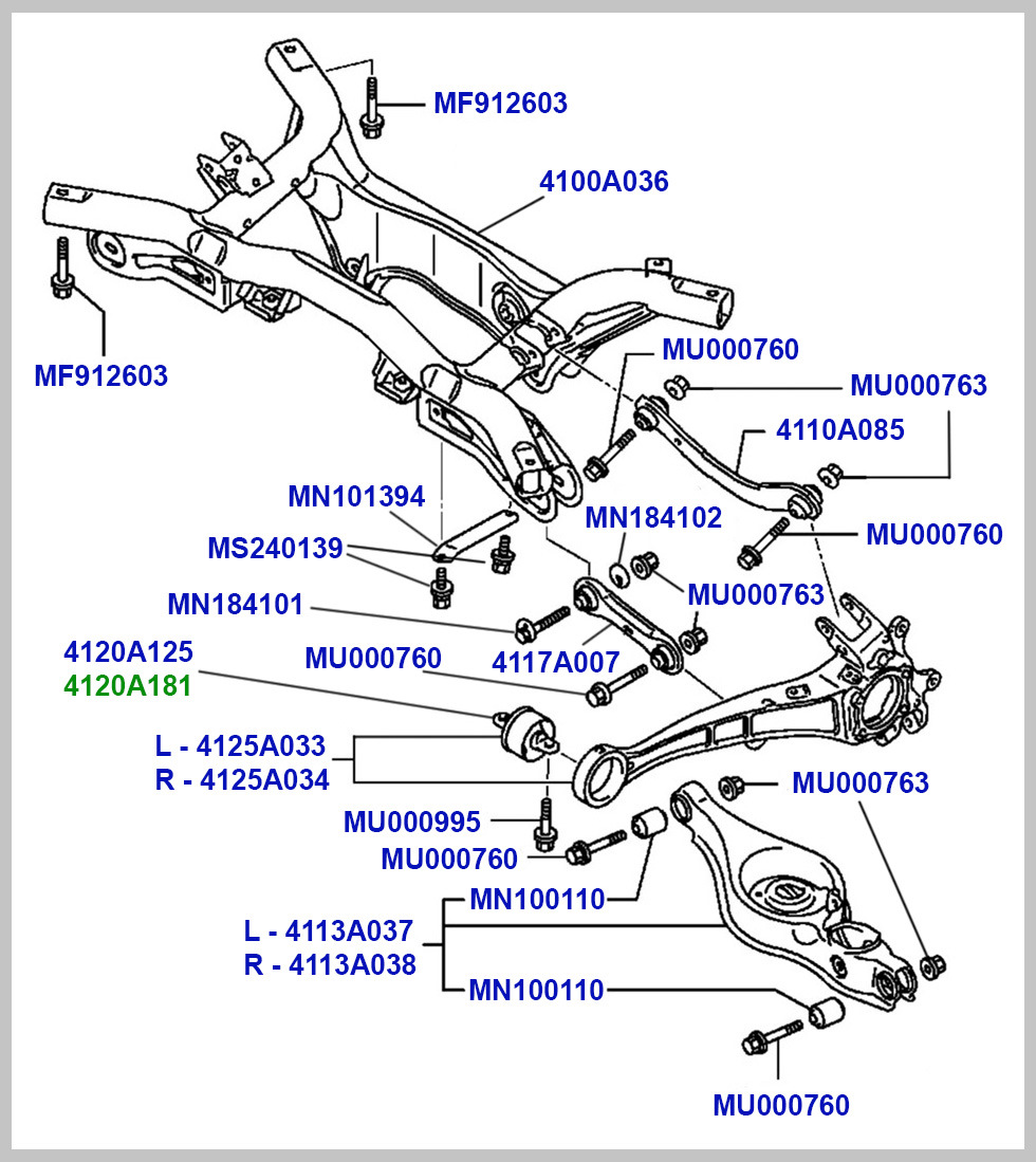 Номера деталей митсубиси. Задняя подвеска Митсубиси Аутлендер ХЛ. Mn101394. Mn184101 Размеры. Mitsubishi mu000760.