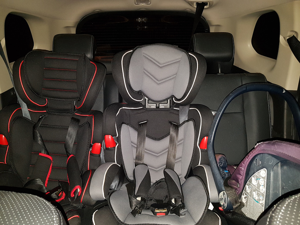 Три детских кресла на заднее сиденье — Mitsubishi Outlander (3G), 3 л, 2018года