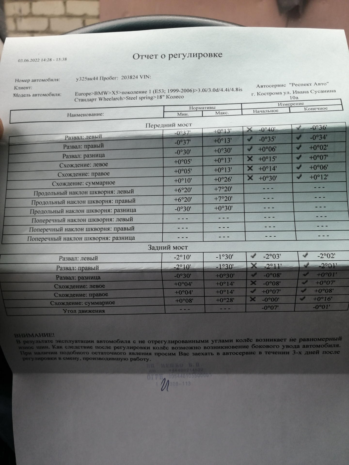 Сход-развал. — BMW X5 (E53), 3 л, 2002 года | шины | DRIVE2