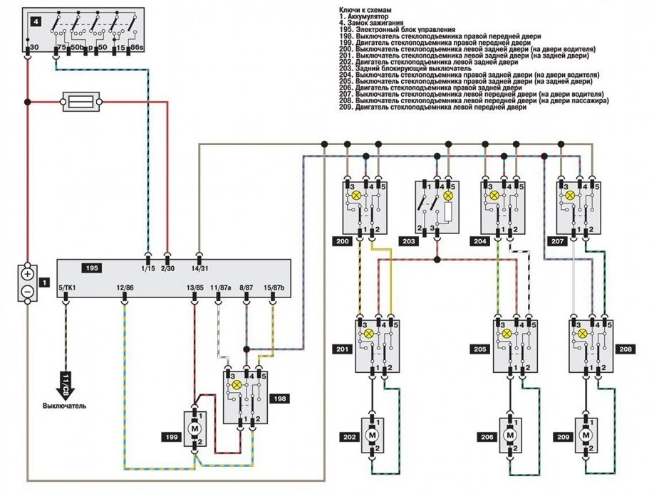 Схема электростеклоподъемников ауди 80