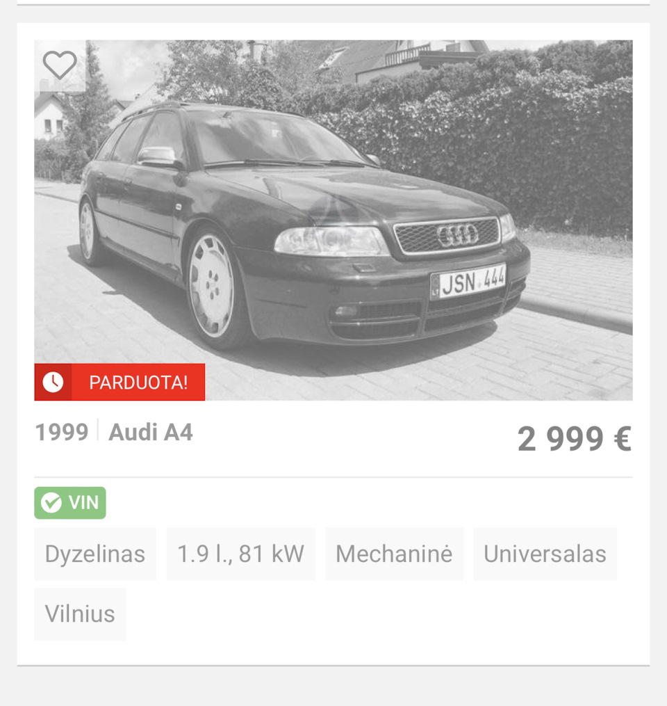 Автомобиль продан — Audi A4 (B5), 1,9 л, 1999 года | продажа машины | DRIVE2