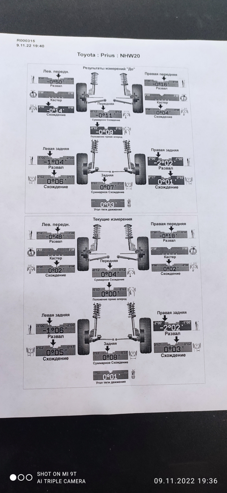 Сход развал и шиномонтаж — Toyota Prius (20), 1,5 л, 2009 года | шины ...