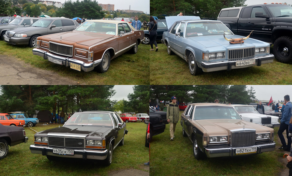 1 — Mercury Grand Marquis 1975 года. 2 — Mercury Grand Marquis 1987 года. 3 — Ford LTD Crown Victoria 1984 года. 4 — Lincoln Town Car 1-го поколения. — Lincoln Town Car III
