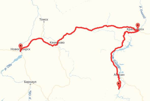 Маршрут абакан новосибирск на машине карта