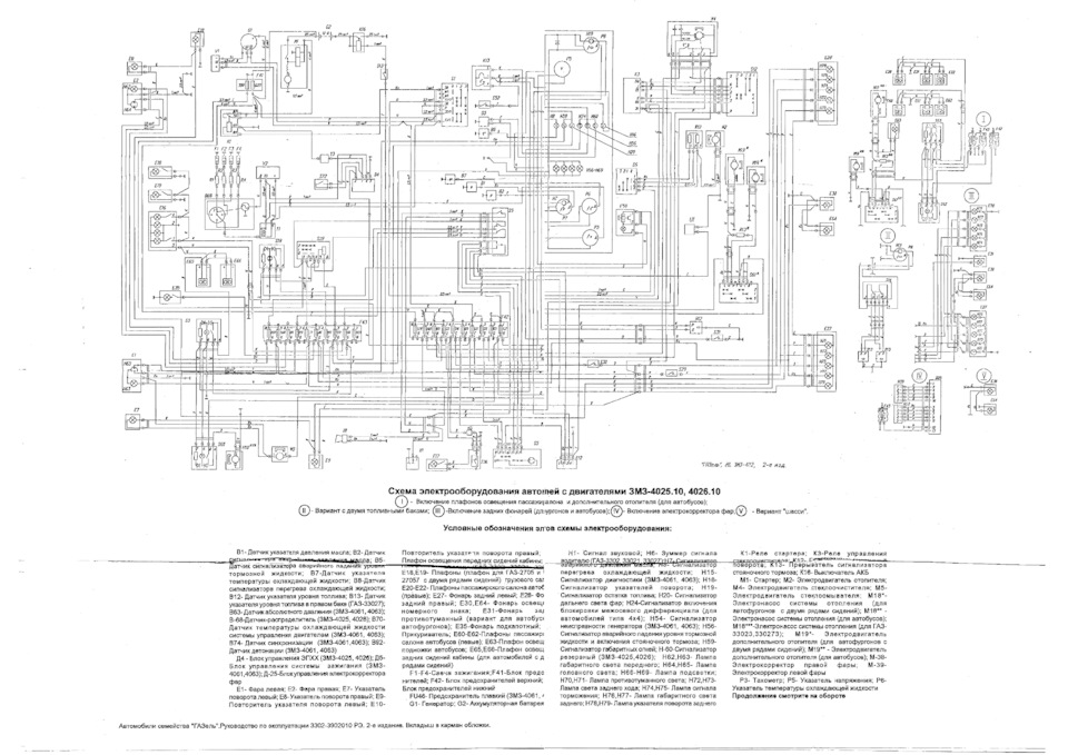 Схема электрооборудования автомобилей ГАЗель с двигателями ЗМЗ-402 УМЗ-4215 панель приборов старого образца