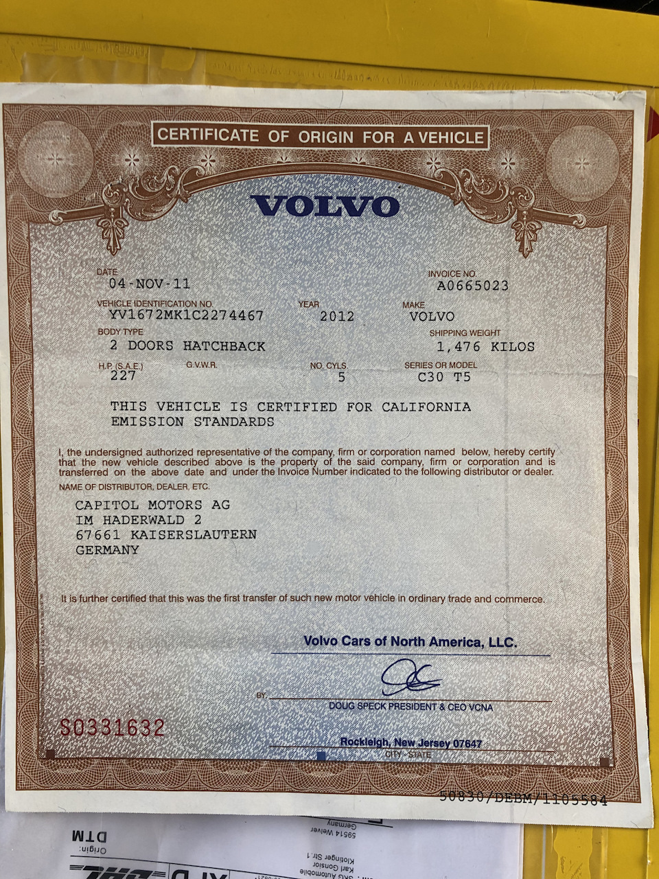 Документы Ау — у как вы далеко — Volvo C30, 2,5 л., 2012 года | другое ...