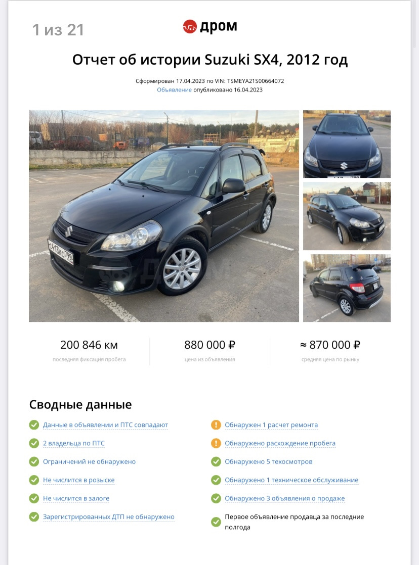 ДРОМ Отчет об истории Suzuki SX4, 2012 год — Suzuki SX4 (1G), 1,6 л, 2012  года | просто так | DRIVE2