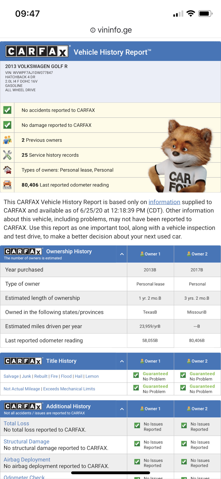 Отчет CarFax как найти владельца? — Volkswagen Golf Mk6 R20, 2 л, 2013 года  | наблюдение | DRIVE2