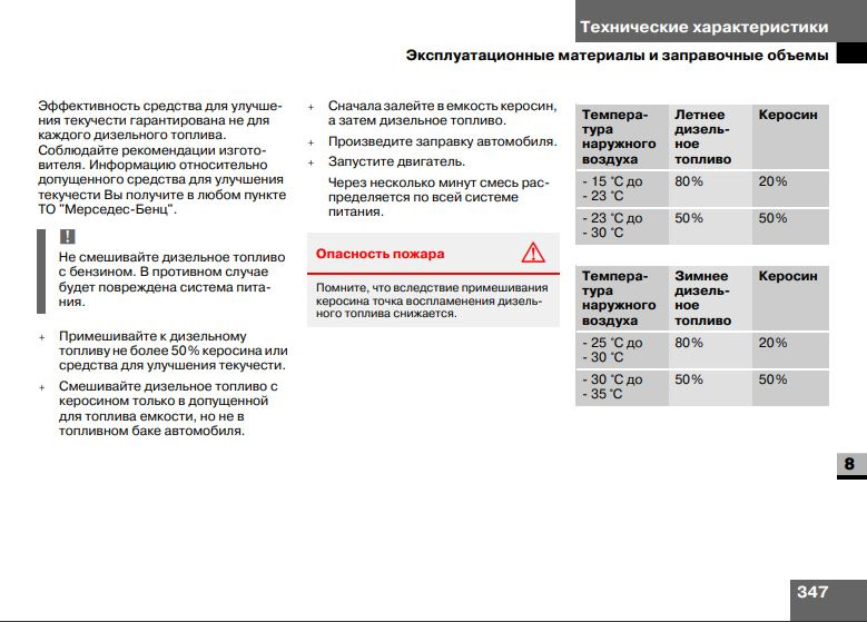 Бензин в дизельное топливо зимой пропорции