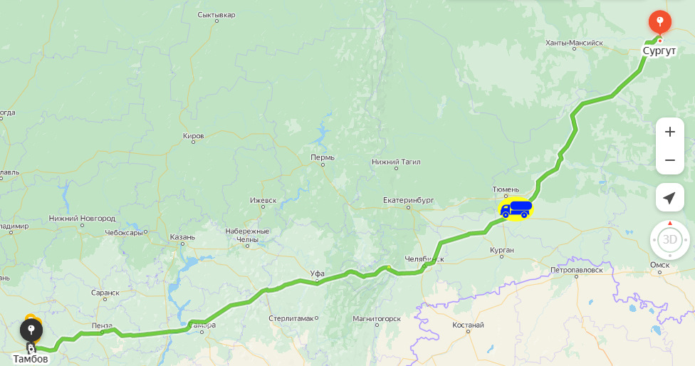 Карта от тюмени до сургута на машине