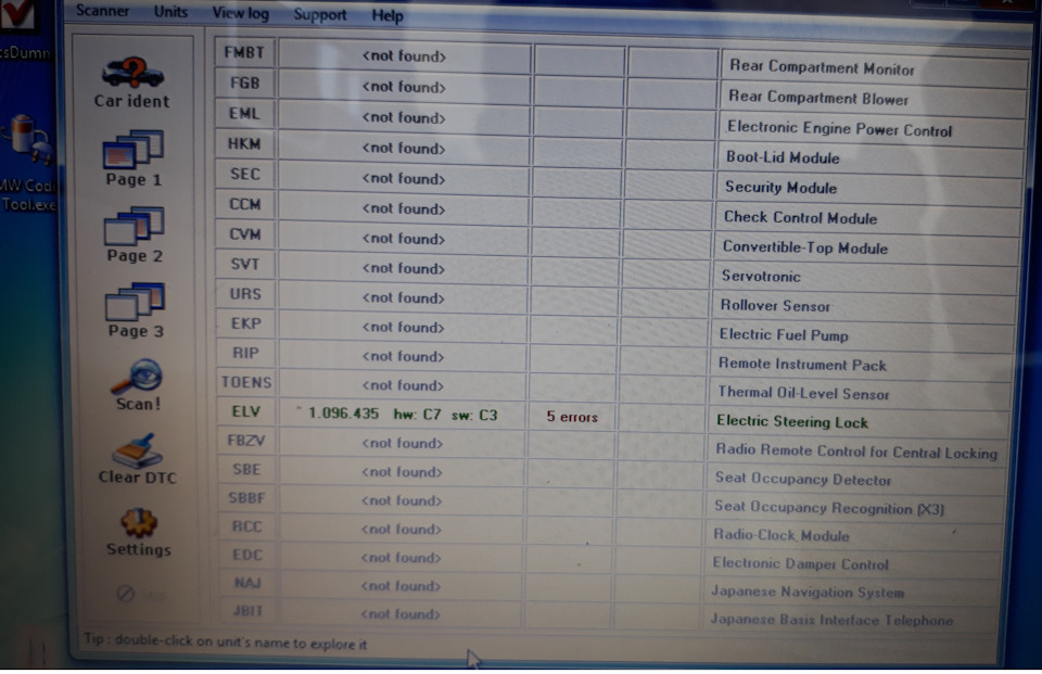 Scanner 1.4 0. Seat occupancy Detector coding data.