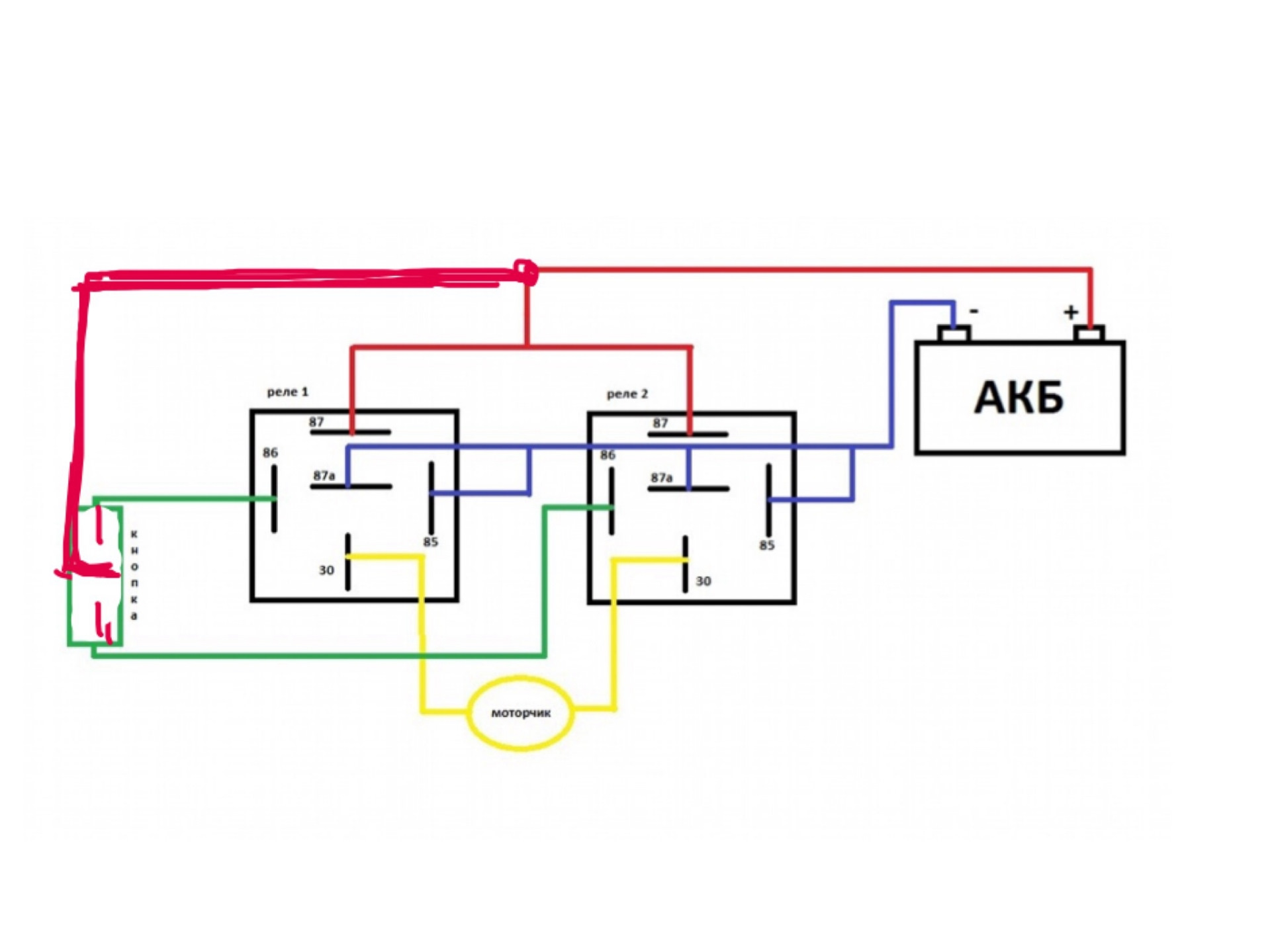 Схема реверса на реле 12в для электродвигателя