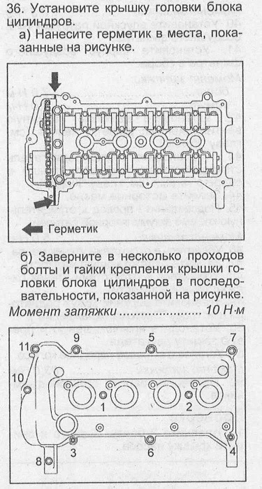 Момент затяжки клапанной крышки тойота