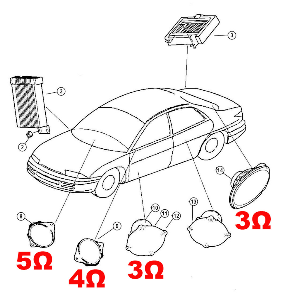 Схема динамиков — Chrysler Concorde (1G), 2,7 л., 2002 года | автозвук ...