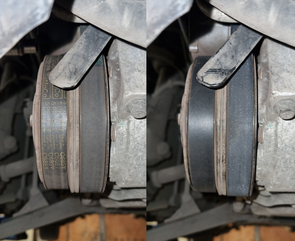 Слева ещё установленные оригинальные ремни Ford, с неопределённым пробегом, а справа уже новые ремни Contitech. — Ford Focus ST II