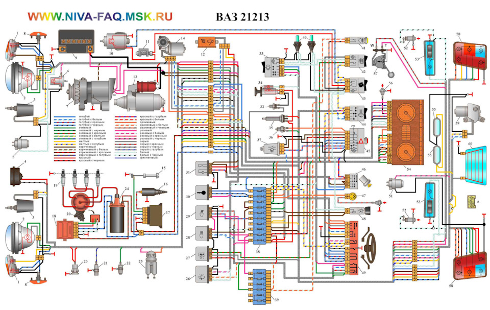 СХЕМА ЭЛЕКТРОПРОВОДКИ ВАЗ 21213 — Lada 4x4 3D, 1,7 Л, 1994 Года.