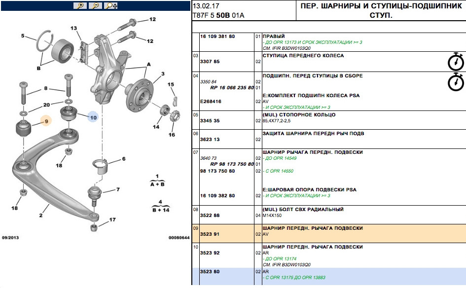 Картинка из ServiceBox — Peugeot 308 (1G). Запчасти на фото: 1610938180, 330785, 335084, 1606623580, E268416, 334535, 362313, 364073, 9817375080, 1610938280, 352288, 352391, 352392, 352380